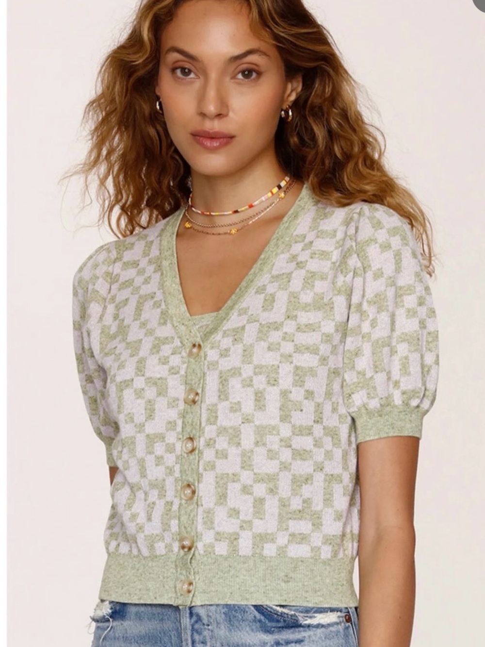 Heartloom Mint and White Checkered Knit Cardigan